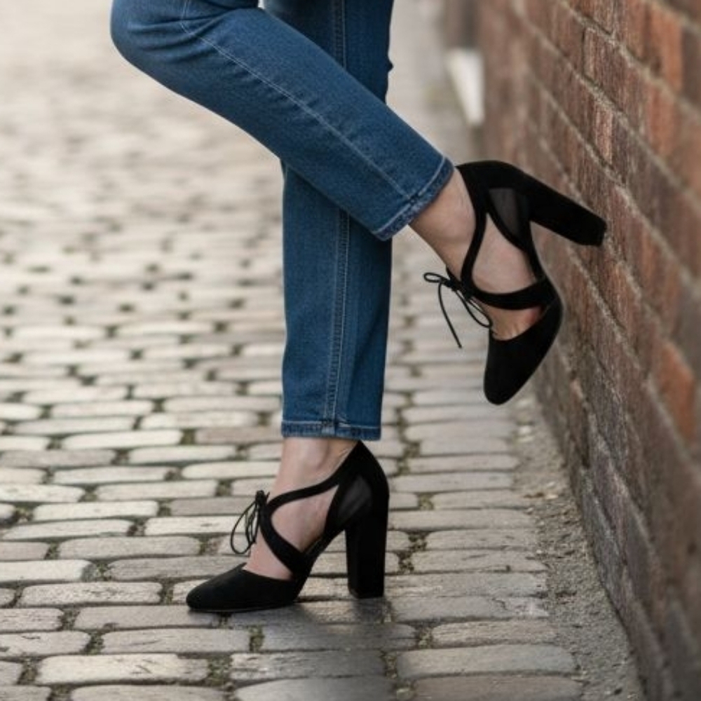 Christian Siriano Black Lace-Up Heels